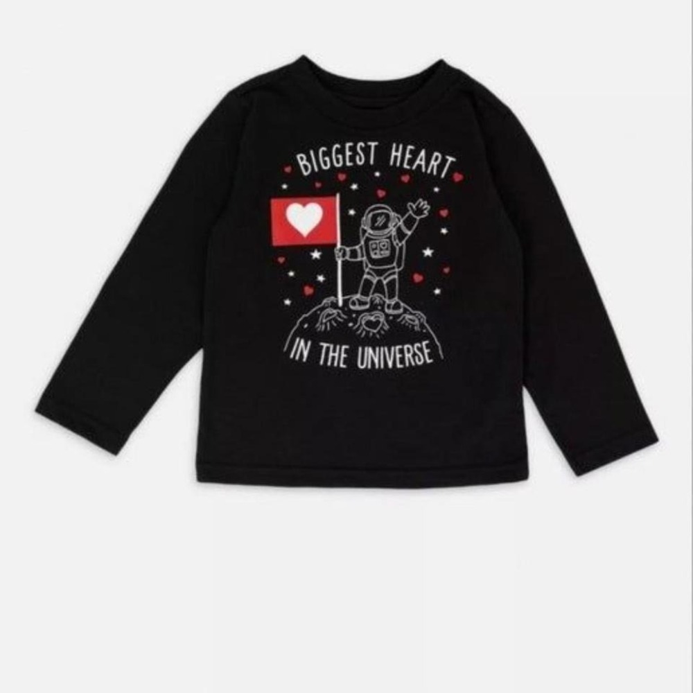 Kids' Black Long Sleeve Shirt 3T "Biggest Heart In The Universe" Astronaut Print